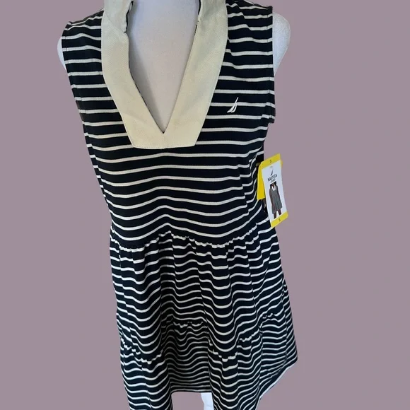 NWT Nautica Navy and White Striped V-Neck Sleeveless Dress - Picture 2 of 6